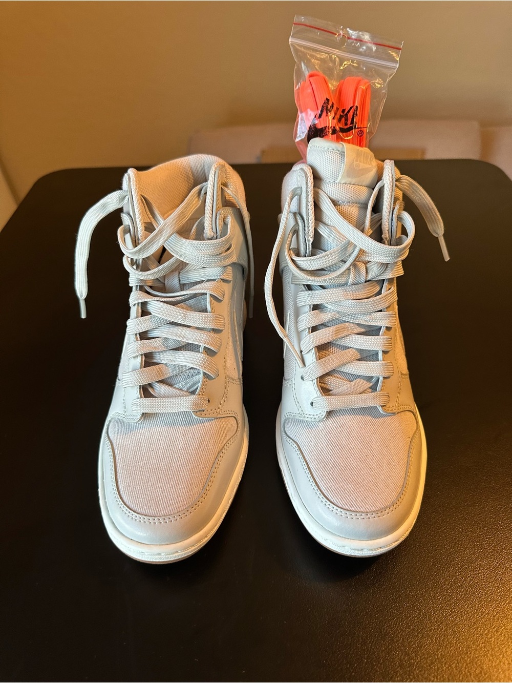 Nike Women's Light Gray High-Top wedge Sneakers with orange accent Laces